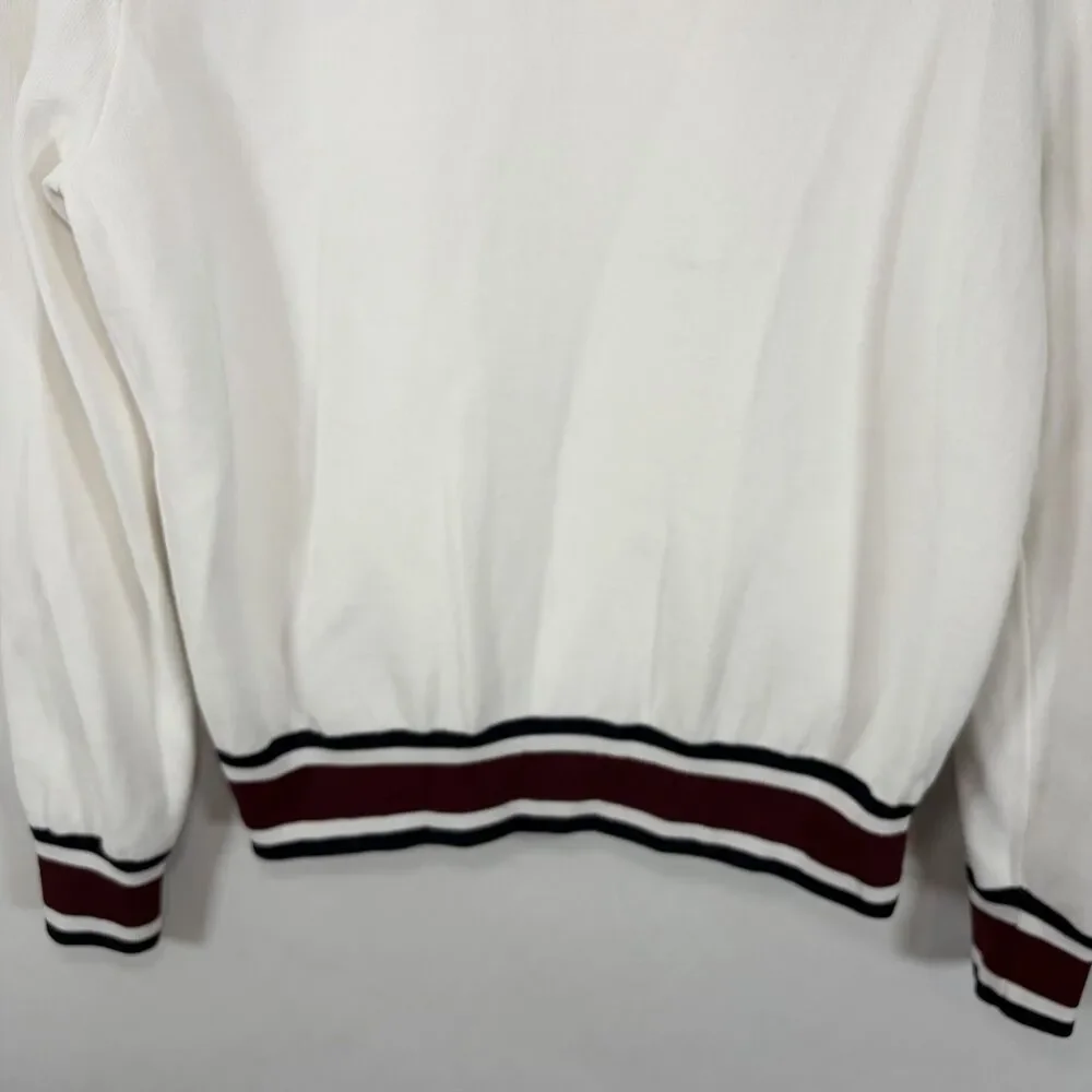 Tory Burch Sport Full Zip Tennis Sweater Jacket Womens Medium White Cotton Blend
